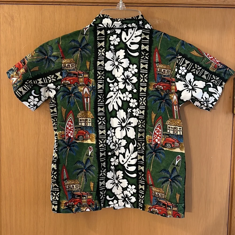 Nui Nalu Kids Boys Hawaiian Luau Floral Surf Button Down Shirt Size 6-7